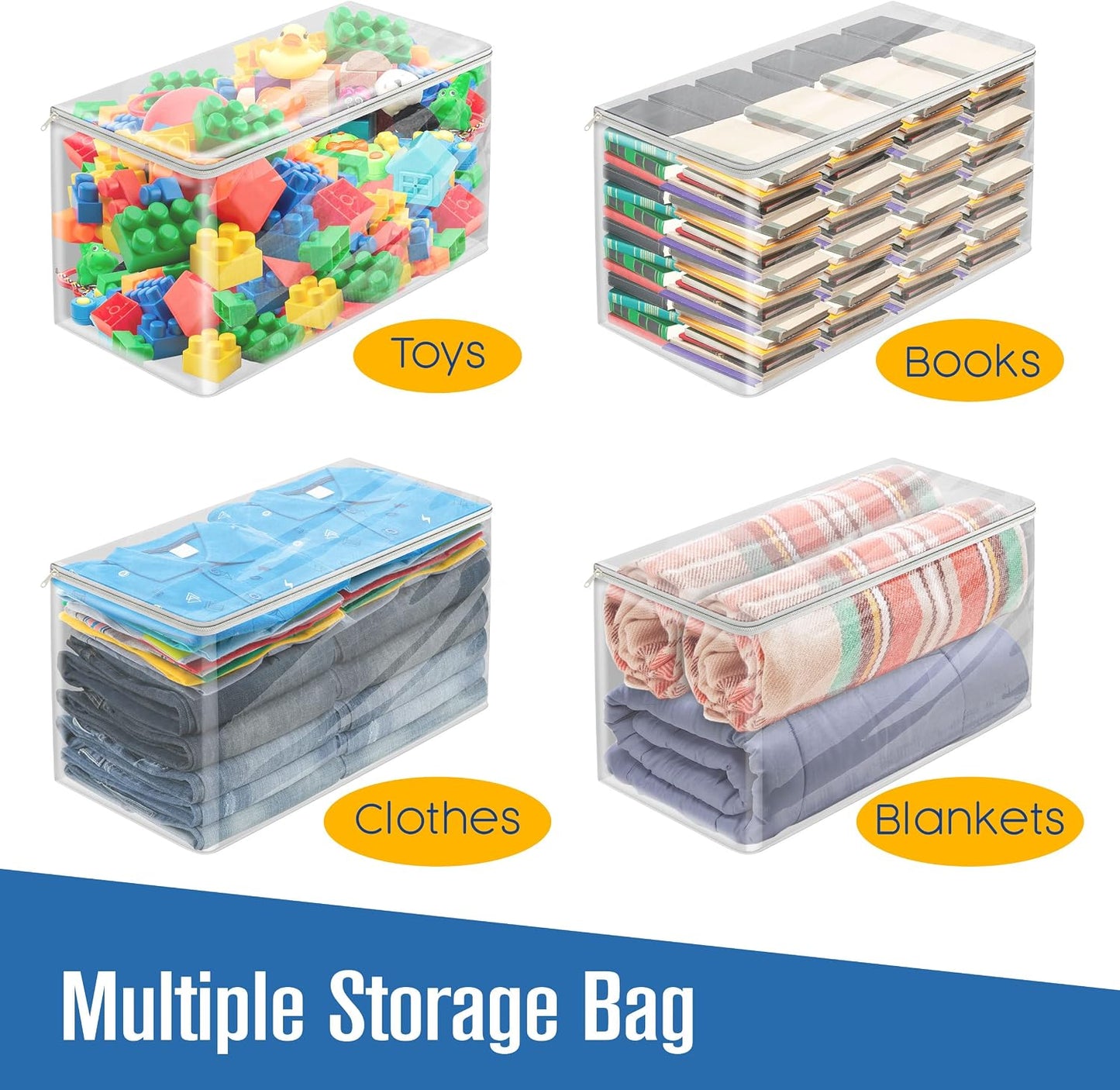 Houseables Sweater Bags Moth Proof, Clothing Storage Bags, with Zipper, Sweater Storage, Clear Zippered Organizers, Clothes, Blanket, Linen, Bedding, Quilt, Vinyl Plastic Protectors, 18x15x4”, 5 Pack.