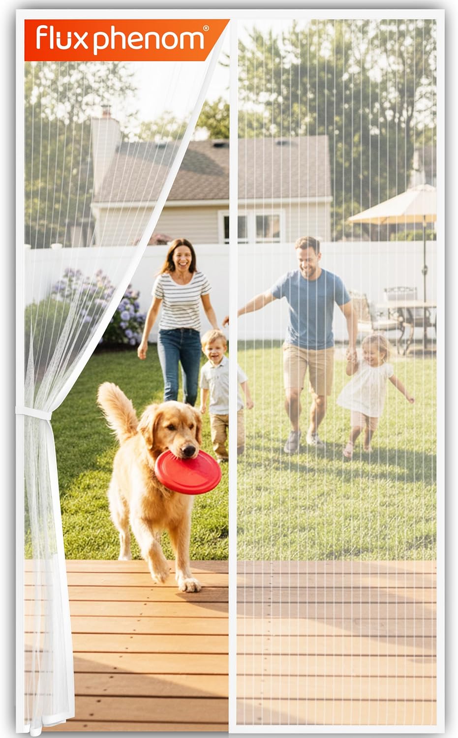 Flux Phenom Magnetic Screen Door - Bugs Out, Breeze in - 9min Install Auto-Sealing Heavy Duty Double Stitched Mesh, 52 Magnets, Hands Free Sliding & Patio Doors Net, Pet & Kid Friendly, 38 x 82 Inch