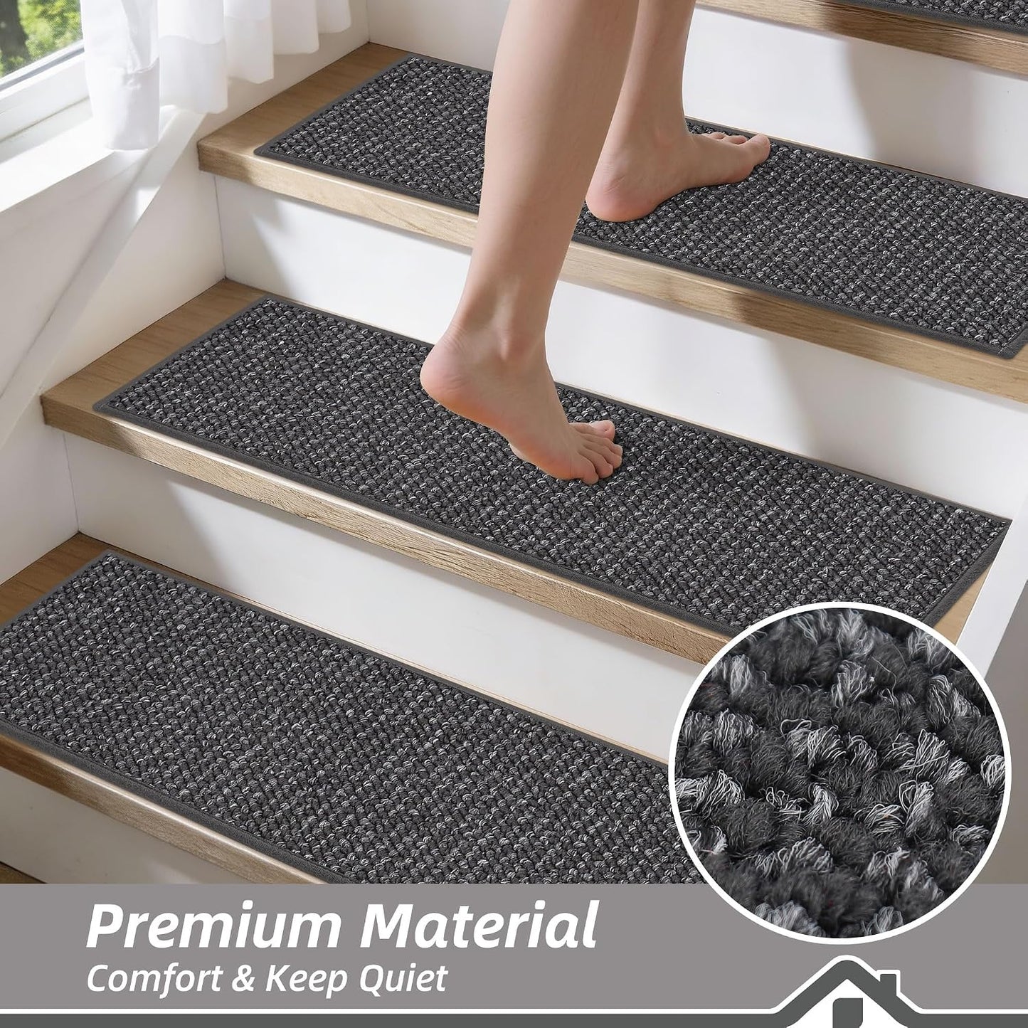 BEQHAUSE Stair Treads for Wooden Steps 28inX9in, Carpet Stair Treads Non Slip Indoor, Machine Washable Stair Runners for Kids Elders and Pets, Carpet for Stair Rugs Mat, TPE Backing, 4pcs, Taupe