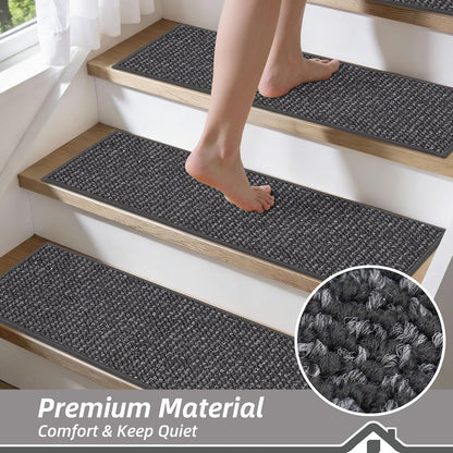 BEQHAUSE Stair Treads for Wooden Steps 28inX9in, Carpet Stair Treads Non Slip Indoor, Machine Washable Stair Runners for Kids Elders and Pets, Carpet for Stair Rugs Mat, TPE Backing, 4pcs, Taupe