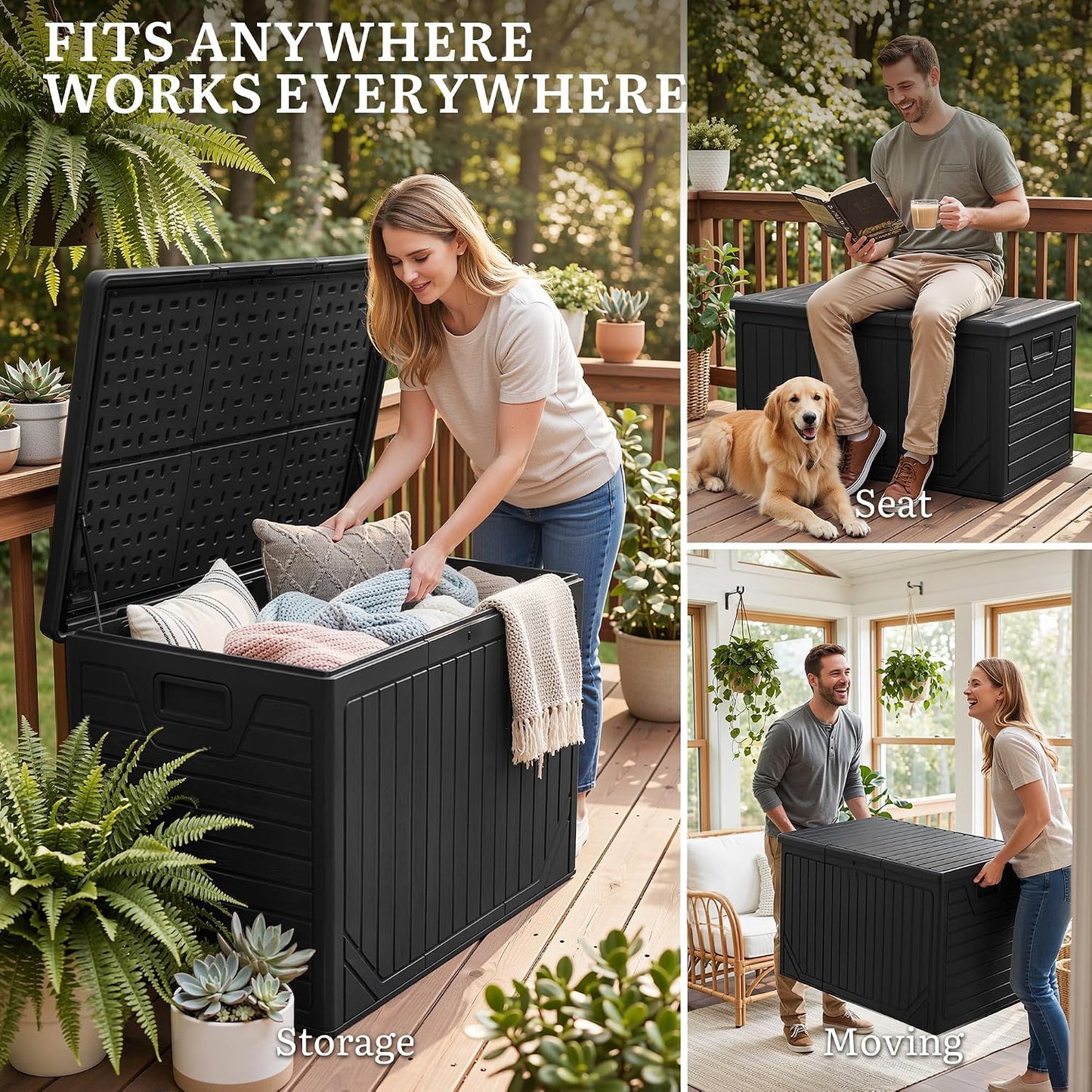 YITAHOME 100 Gallon Large Outdoor Deck Box | Waterproof Resin Storage Box, Lockable Indoor Outdoor Storage Container for Patio Furniture Cushions, Pool Accessories
