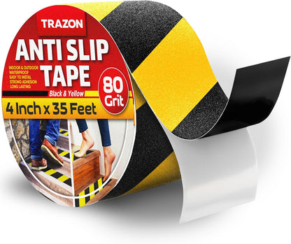 Grip Tape - Heavy Duty Anti Slip Tape for Stairs Outdoor/Indoor Waterproof 4Inch x 35Ft Safety Non Skid Roll for Stair Steps Ramp Traction Tread Staircases Grips Adhesive Non Slip Strips Walk Black