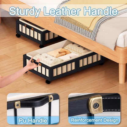 efluky 2-Pack Bamboo Under Bed Storage with Wheels, Rolling UnderBed Storage Basket with Large Dust Bag, Under Bed Storage Containers for Bedroom, Dorm and Basement, Nature