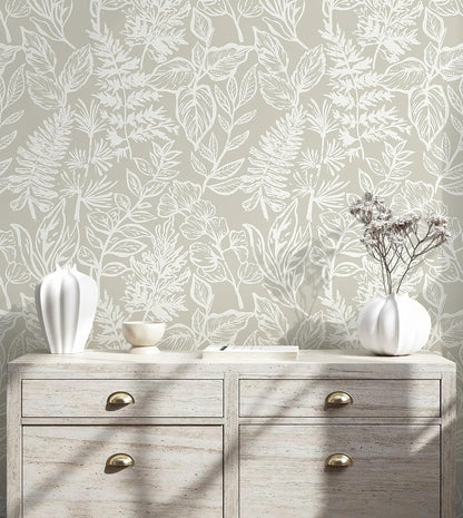 Safiyya Peel and Stick Wallpaper Boho Modern Beige Leaf Contact Paper Peel and Stick Wall Paper Self Adhesive Removable Wallpaper for Bedroom Bathroom Vinyl Roll 78.7"x17.3"