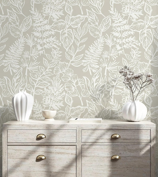 Safiyya Peel and Stick Wallpaper Boho Modern Beige Leaf Contact Paper Peel and Stick Wall Paper Self Adhesive Removable Wallpaper for Bedroom Bathroom Vinyl Roll 78.7"x17.3"