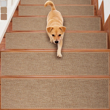 Carpet Stairs Runner for Wood Stairs, 30"x 30",Reusable Washable Self-Stick Stair Treads, for Indoor Steps, Non Slip for Kids Elders and Pets Stair Mats Residue Free, Beige 1-Pack