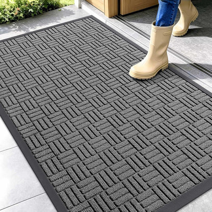 OLANLY Front Door Mat Outside Entrance 29.5x17, Absorbent, Heavy Duty Sturdy Natural Rubber Doormat Indoor Outdoor, Stain and Fade Resistant, Non-Slip Backing Low Profile Floor Mat for Entryway, Grey