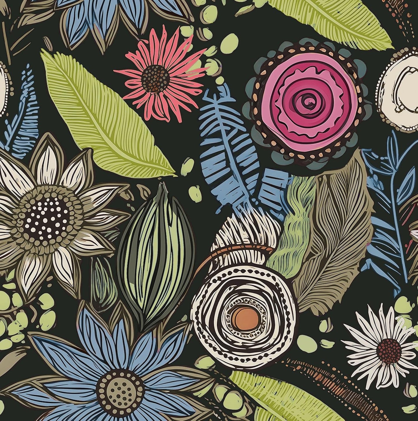 Blue Wallpaper Peel and Stick,Vintage Boho Floral Contact Paper 17.5" x 118", Retro Botanical Flower Wall Paper Self Adhesive Removable Waterproof for Walls Shelves Cabinet Table (Blue,Yellow, Green)