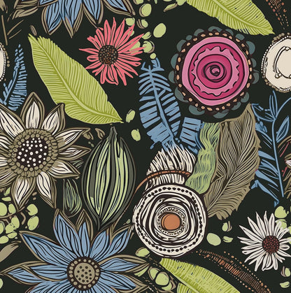 Blue Wallpaper Peel and Stick,Vintage Boho Floral Contact Paper 17.5" x 118", Retro Botanical Flower Wall Paper Self Adhesive Removable Waterproof for Walls Shelves Cabinet Table (Blue,Yellow, Green)