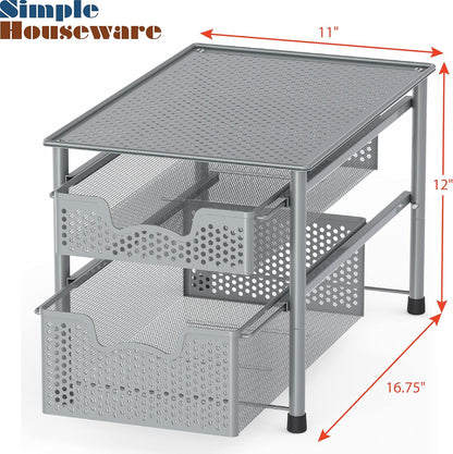 Simple Houseware Stackable 2 Tier Sliding Basket Organizer Drawer, White