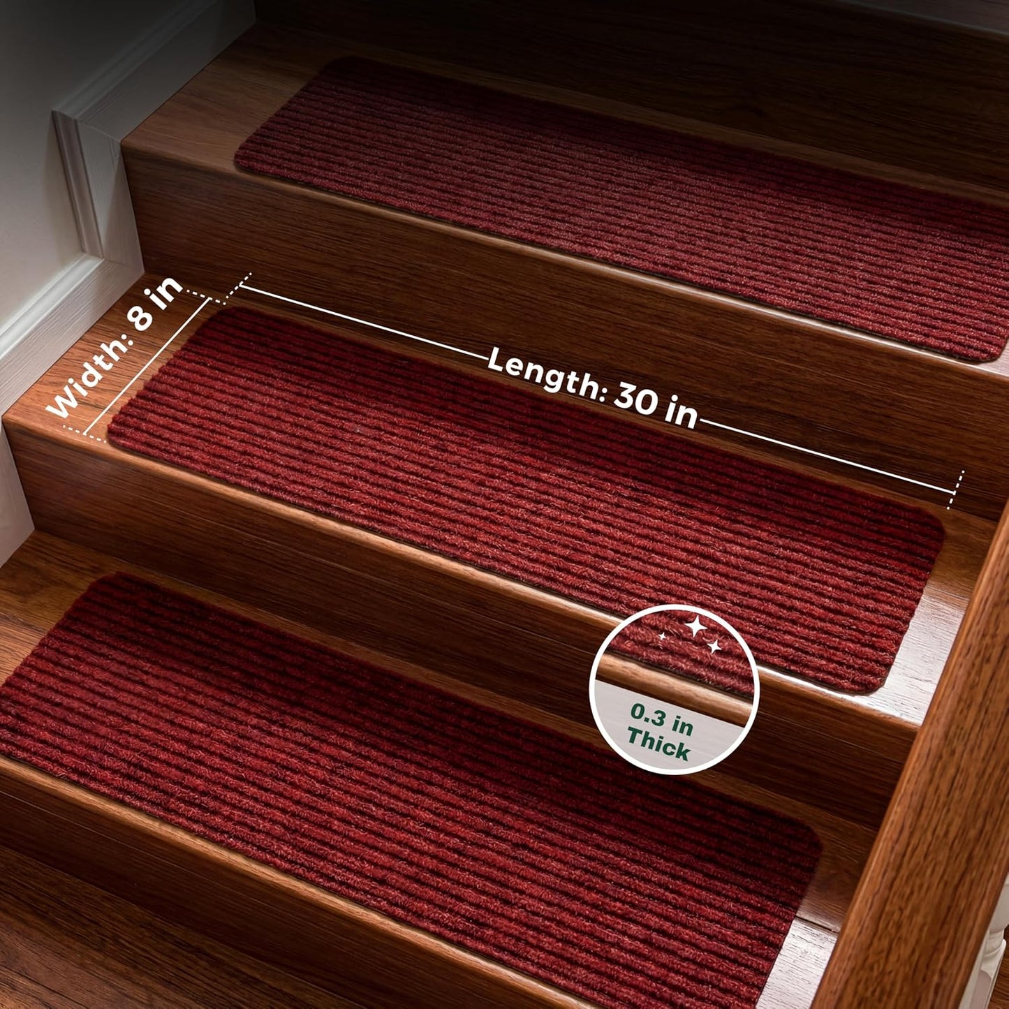MBIGM 8" X 30" (15 in Pack) Nonslip Carpet Stair Treads Non-Skid Safety Rug Slip Resistant Indoor Runner for Kids Elders & Pets with Reusable Adhesive - Brown - Non Slip Stair Treads Indoor