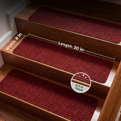 MBIGM 8" X 30" (15 in Pack) Nonslip Carpet Stair Treads Non-Skid Safety Rug Slip Resistant Indoor Runner for Kids Elders & Pets with Reusable Adhesive - Brown - Non Slip Stair Treads Indoor