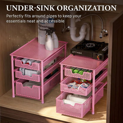 Simple Houseware Stackable 2 Tier Sliding Basket Organizer Drawer, White