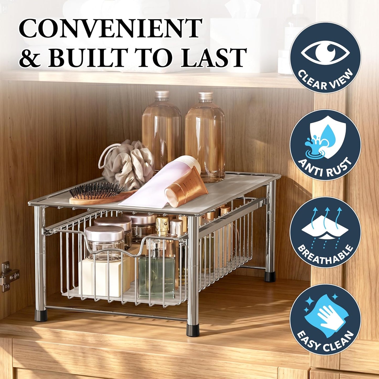 Simple Houseware Stackable 2 Tier Sliding Basket Organizer Drawer, Chrome