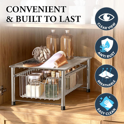 Simple Houseware Stackable 2 Tier Sliding Basket Organizer Drawer, Chrome