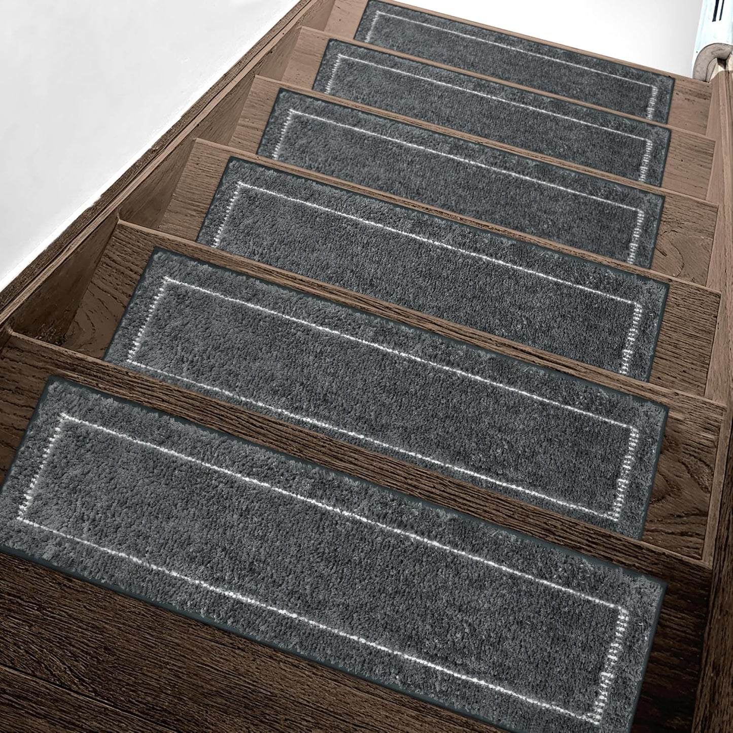 sarben Non Slip Stair Treads for Wooden Steps 15PCS - 8"x30" Indoor Safety Carpet, Edging Mats with TPE Adhesive Backing, Pet and Elderly Friendly Stair Rugs (Taupe) - Colors A