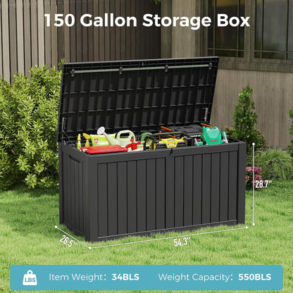NUNU LAB Outdoor Storage Box, 45 Gallon Outside Deck Box Waterproof, Resin Outdoor Storage Cabinet With Lockable Lid, Backyard Storage Bench For Garden Tools, Patio Cushions, Pool Tools, Black
