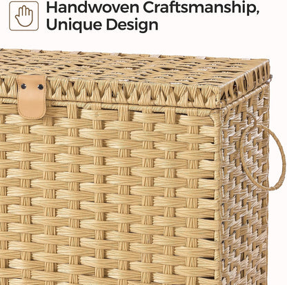 130L Laundry Hamper with Lid, 3 Section Laundry Hamper with 3 Removable Liner Bags, Large Wicker Laundry Basket with 4 Mesh Laundry Bags, Clothes Hamper for Laundry Room, Bedroom, Bathroom