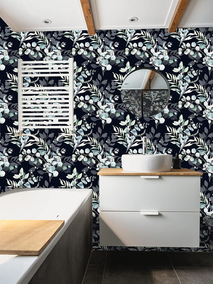 HAOKHOME Peel and Stick Wallpaper Boho Green/White Botanical Leaf Floral Wall Mural Home Nursery Decor Renter Friendly Wallpaper 17.3in x 9.8ft