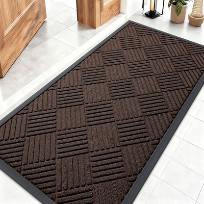 OLANLY Front Door Mat Outside Entrance 29.5x17, Absorbent, Heavy Duty Sturdy Natural Rubber Doormat Indoor Outdoor, Stain and Fade Resistant, Non-Slip Low Profile Floor Mat for Entryway, Grey Diamond
