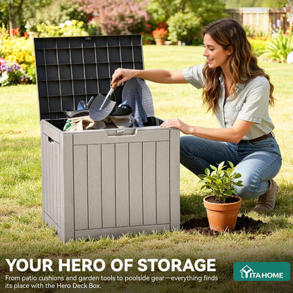YITAHOME 31 Gallon Outdoor Storage Deck Box | Waterproof Resin Package Delivery and Storage Box with Lockable Lid for Patio Furniture Cushions, Pool Accessories, Garden