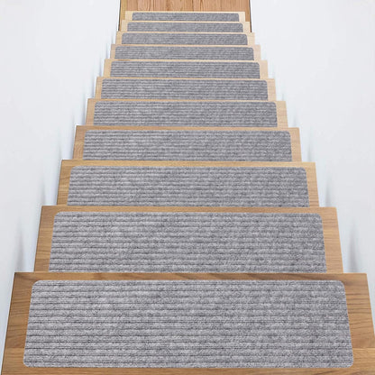 Stair Treads Non-Slip 16 Pack 8"x30" - Carpet Stair Runner for Indoor Wooden Steps with TPE Backing & Anti-Skid Surface, Reusable Adhesive Safety Rug for Kids/Elder/Pet-Friendly - Brown