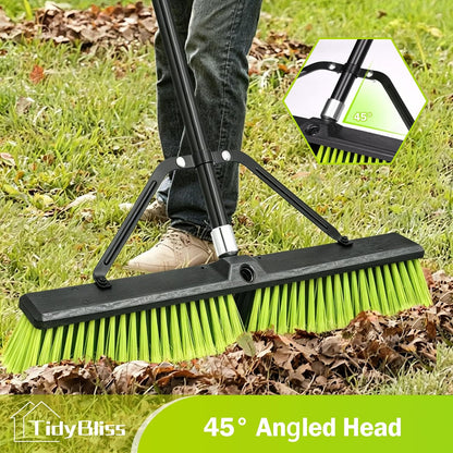 TidyBliss 3 Pack 18” Push Broom Outdoor Heavy Duty, Large Commercial Stiff Bristle Brush with 63 inches Long Handle for Garage Shop Garden Yard Patio Deck Street Warehouse Lawn Driveway (Green)