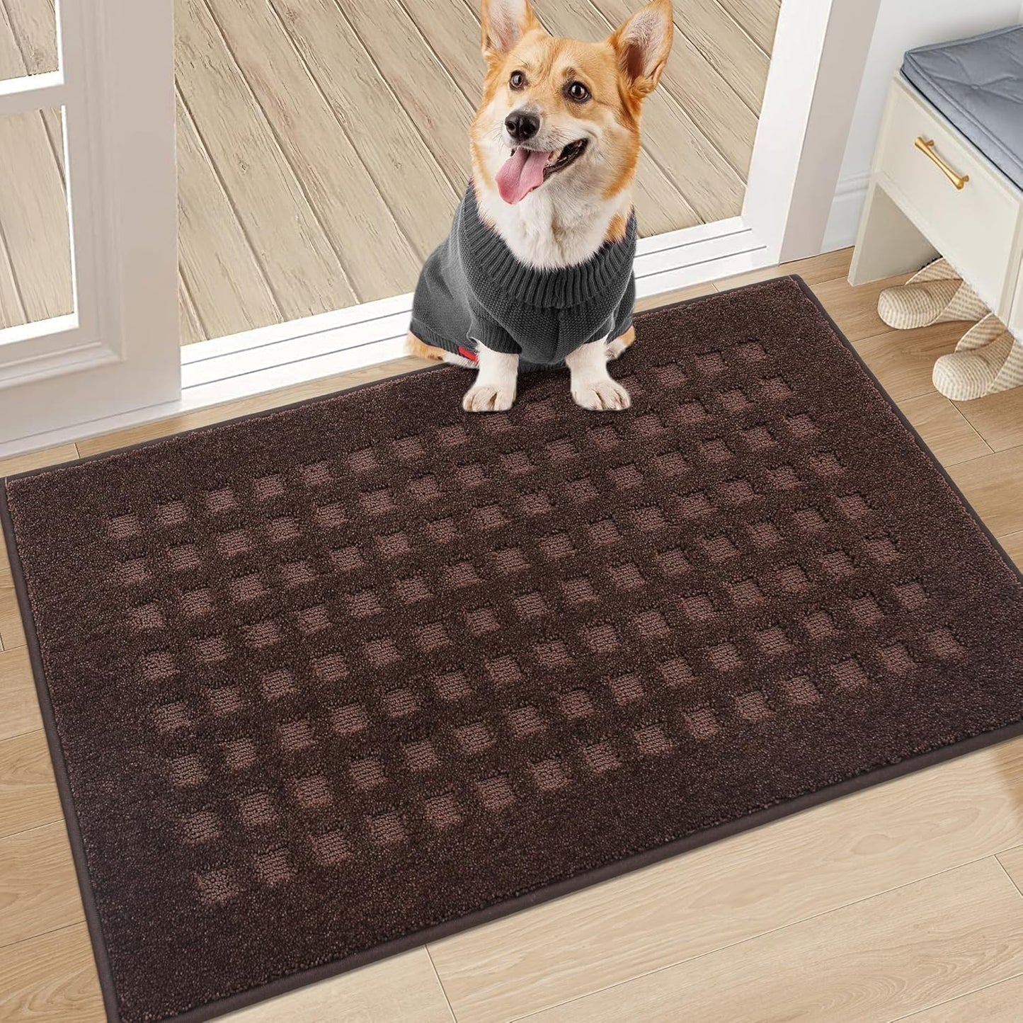 BEQHAUSE Dirt Trapper Door Mats 20"x32", Non-Slip Waffle Doormat Indoor Entrance Low-Profile, Dirt Resist and Absorbent Entryway Rugs Washable Inside Welcome Floor Mat for Front Back Door, Beige