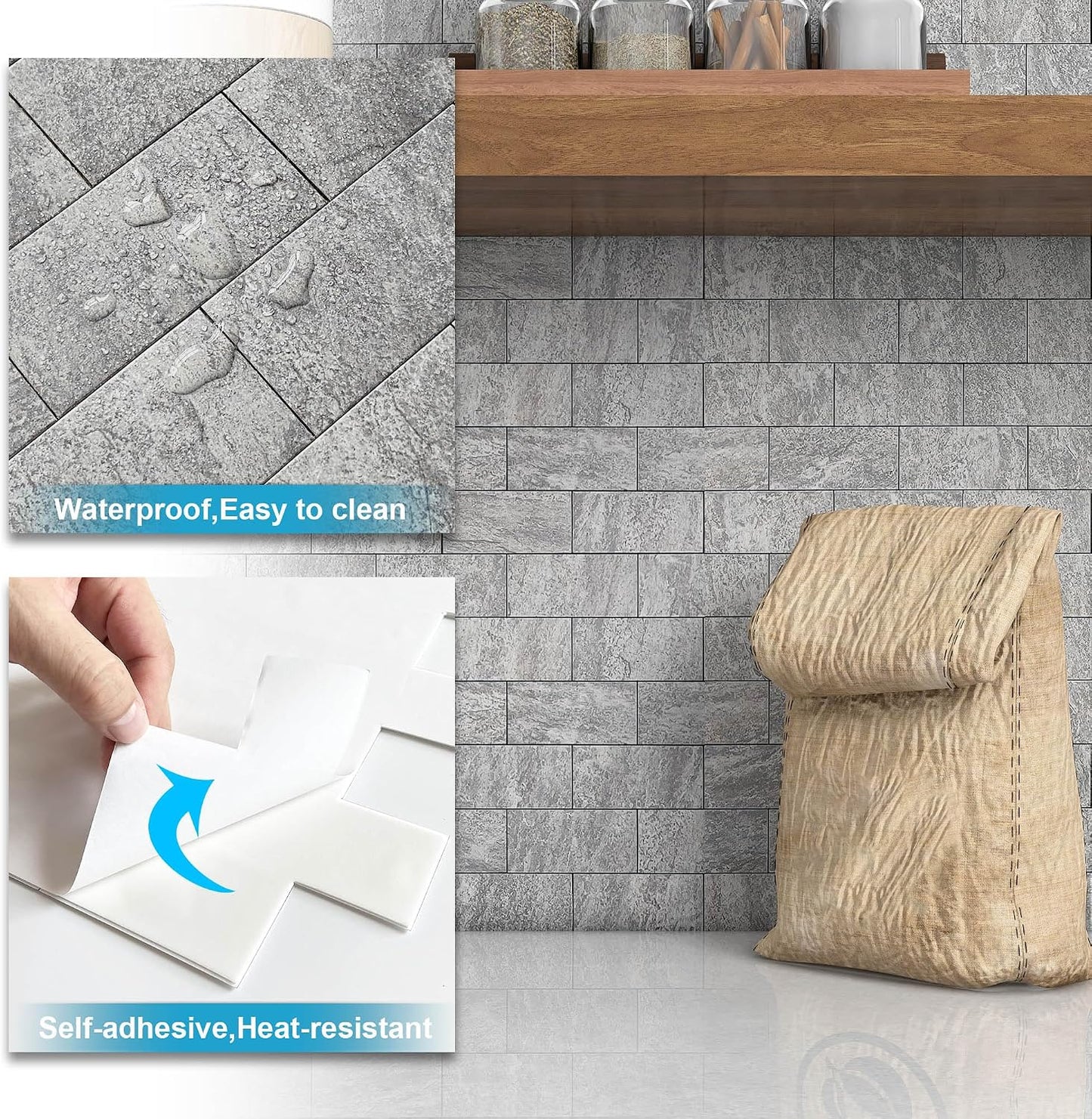BeNice Peel and Stick Backsplash for Kitchen,Bathroom Wall Backsplash Tile Peel and Stick Shower Tiles Waterproof(10sheets,Rustic Beige)