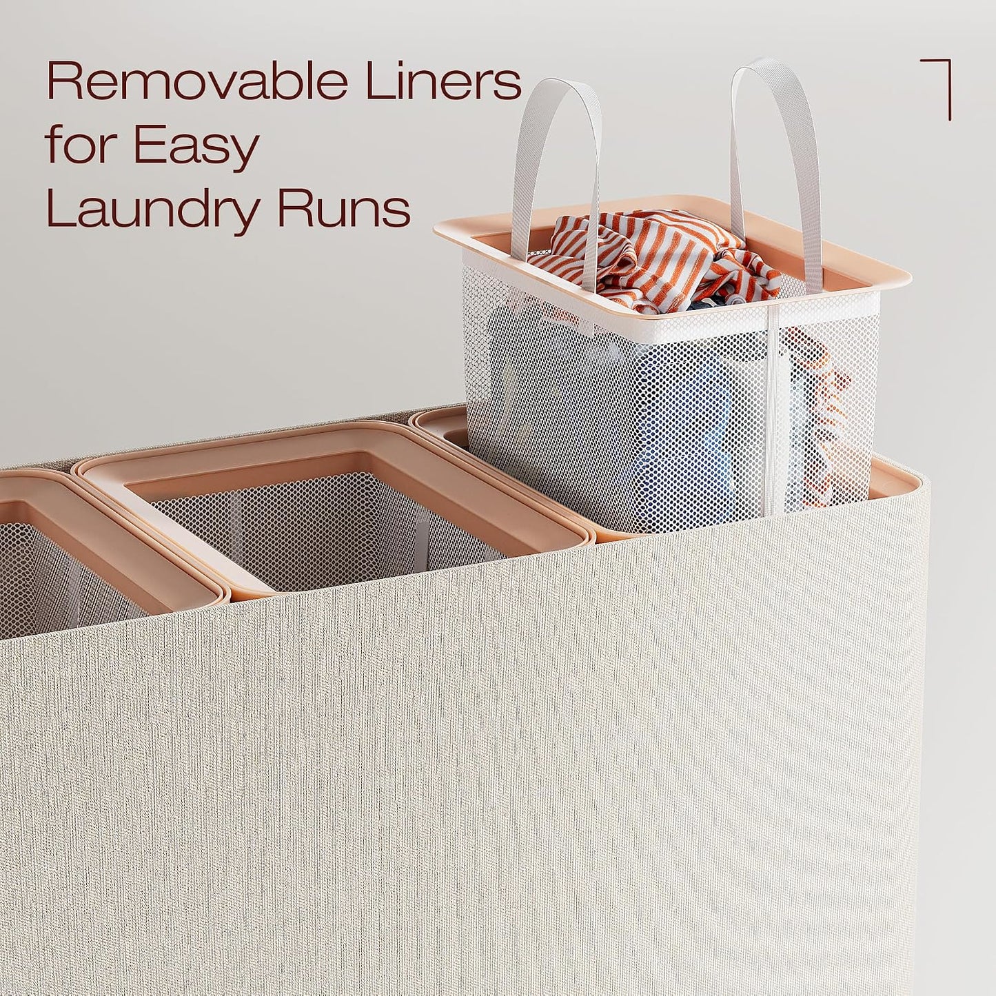 LAMU Hamper With Lid, Clothes Hamper, Laundry Basket with Lid with Removable Liner Bags, Dirty Clothes Basket with Wheels, Stylish Dirty Laundry Organizer for Home, 150L