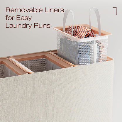 LAMU Hamper With Lid, Clothes Hamper, Laundry Basket with Lid with Removable Liner Bags, Dirty Clothes Basket with Wheels, Stylish Dirty Laundry Organizer for Home, 150L