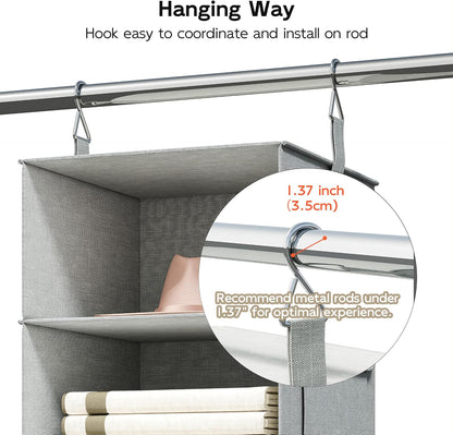 Vailando 6-Shelf Hanging Closet Organizer with 3 Drawers, 2 Separable 3-Shelf Closet Organizers and Storage for Wardrobe Organization, Hanging Dresser for Nursury & Dorm Clothes Organizer