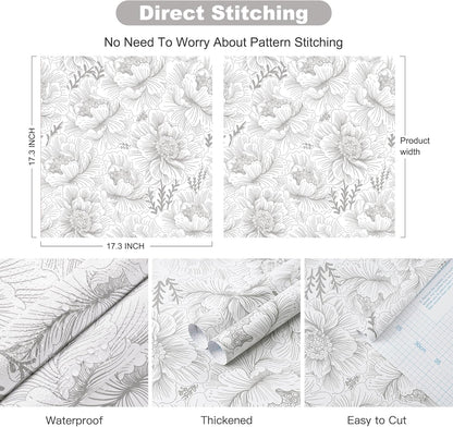 GloryTik Floral Peel and Stick Wallpaper, Removable Blue Floral Contact Paper, Self Adhesive Renter Friendly Wallpaper for Bedroom Living Room Bathroom (17.3" x 78.7")