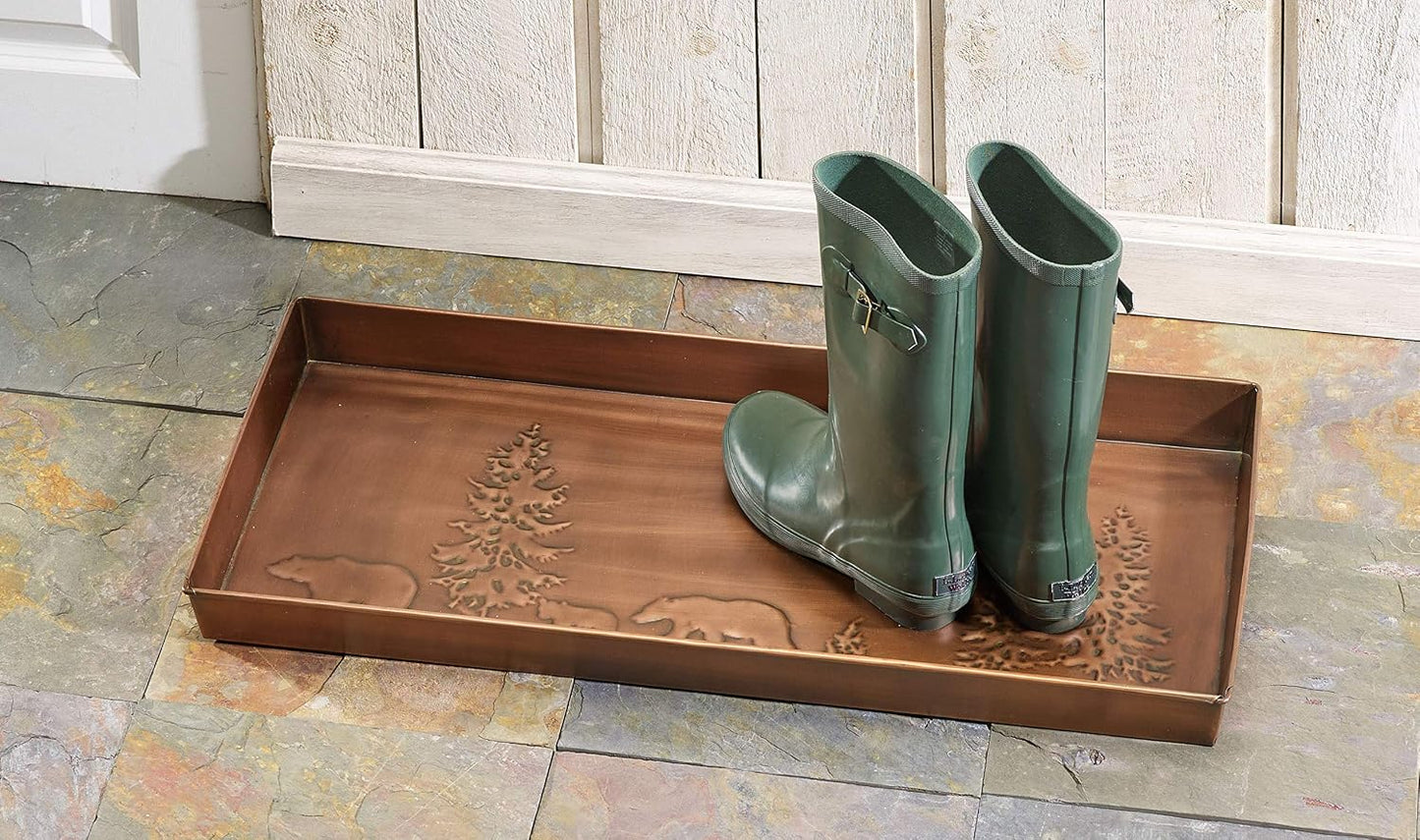 HF by LT Birch Forest Pattern Metal Boot Storage Tray, 30 x 13 inches, Antique Copper Finish