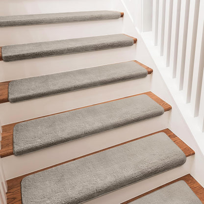 PURE ERA Carpet Stair Treads Ultra Plush 9.5" X 30"Soft Bullnose Indoor Stair Protectors Pet-Friendly Non-Slip Skid Resistant Tape Free Washable Reusable(2 Pieces,Brown)