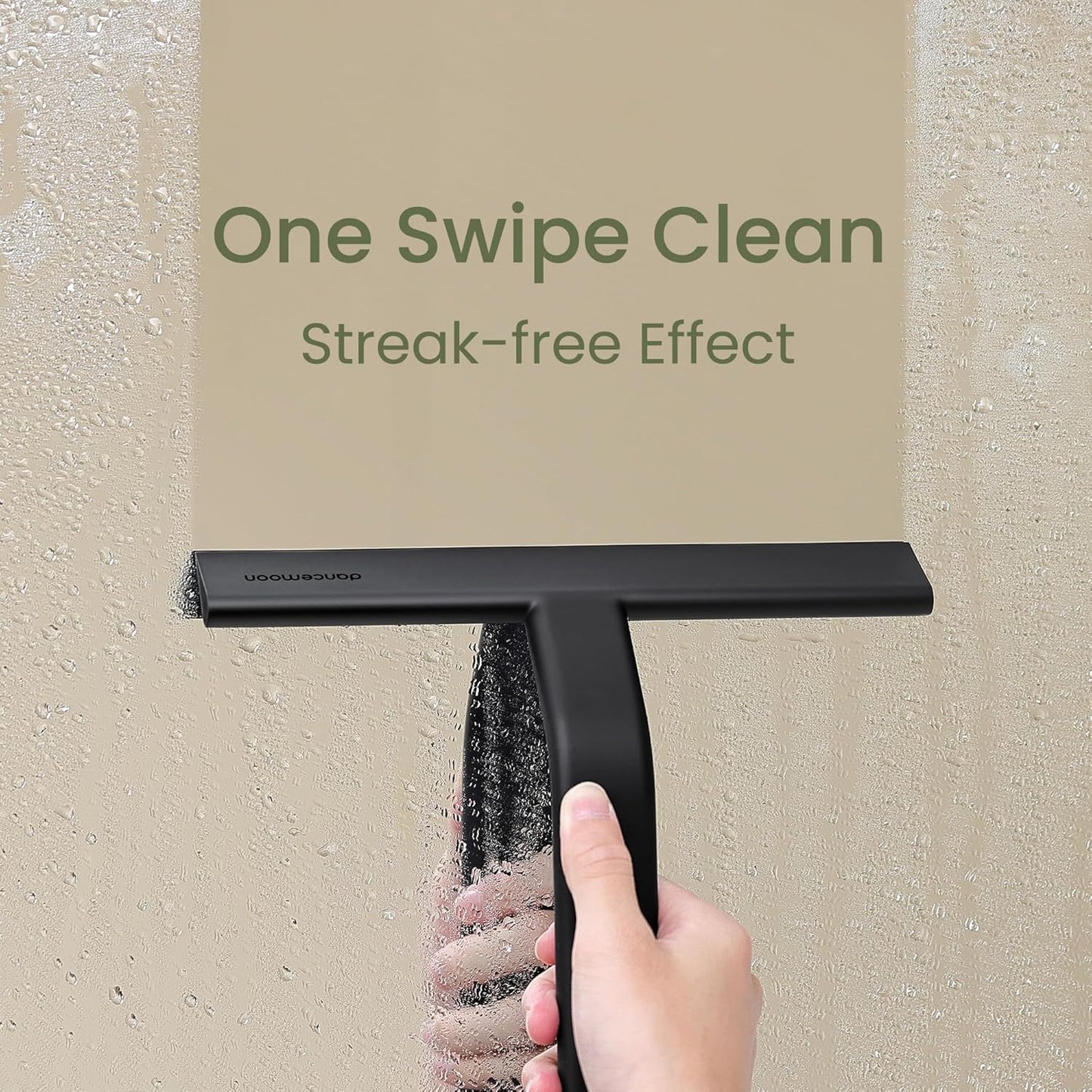 dancemoon JustHang Shower Squeegee for Glass Doors, All-in-One Award-Winning Silicone Squeegee with Built-in Hook for Bathroom, Window, Mirror, Tile Wall, Car, Streak-Free Cleaner Tool, 10-Inch Black