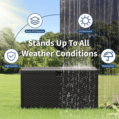 Garvee 73 Gallon Waterproof Large Resin Deck Box Indoor Outdoor, Lockable Storage Container for Patio Furniture Tools, Waterproof Deck Box Patio Storage Bin for Pool Garden, Black