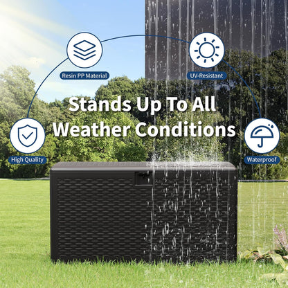99 gal Blow-Molded Outdoor Storage Box, Waterproof UV Resistant Lockable Deck Box, Patio Garden Storage Bench Cabinet, Outdoor Toy Tool Organizer Bin with Lid for Pool Accessories Outdoor Furniture