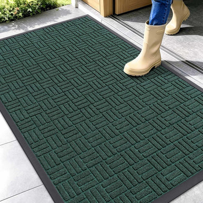 OLANLY Front Door Mat Outside Entrance 29.5x17, Absorbent, Heavy Duty Sturdy Natural Rubber Doormat Indoor Outdoor, Stain and Fade Resistant, Non-Slip Backing Low Profile Floor Mat for Entryway, Grey