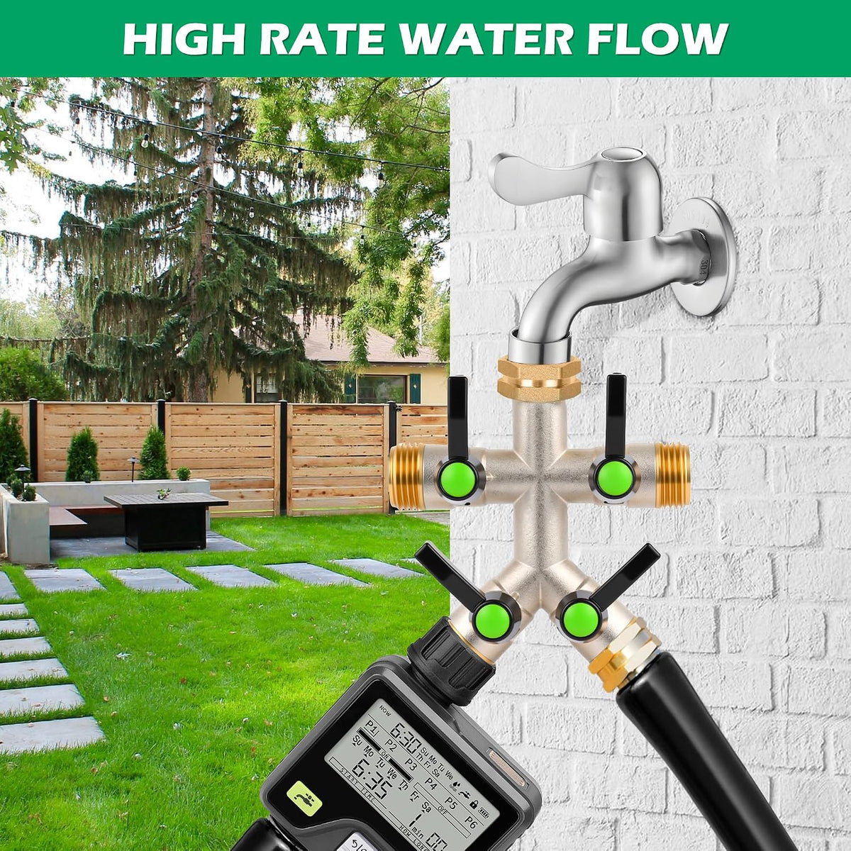 Love Is War 2 Way Garden Hose Splitter, 3/4" GHT Thread Brass Faucet Splitter with Long Easy-Turn Handles, Outdoor Water Connector for Lawn Irrigation