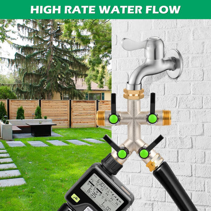 Love Is War 2 Way Garden Hose Splitter, 3/4" GHT Thread Brass Faucet Splitter with Long Easy-Turn Handles, Outdoor Water Connector for Lawn Irrigation