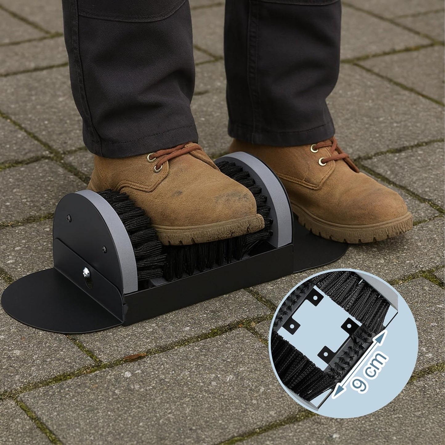 Relaxdays Shoe Scraper with All-Round Brushes, Outdoor Doormat, Heavy Duty Bristles, Floor Mounting, Black/Grey