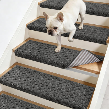 JSEI Bullnose Carpet Stair Treads, 14 Pcs Non Slip Stair Treads for Wooden Steps Indoor with TPE Backing, 11" x 30" Machine Washable Stair Runners with Edge Protection for Kids, Elders and Pets, Beige