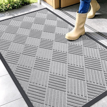 OLANLY Front Door Mat Outside Entrance 29.5x17, Absorbent, Heavy Duty Sturdy Natural Rubber Doormat Indoor Outdoor, Stain and Fade Resistant, Non-Slip Low Profile Floor Mat for Entryway, Grey Diamond