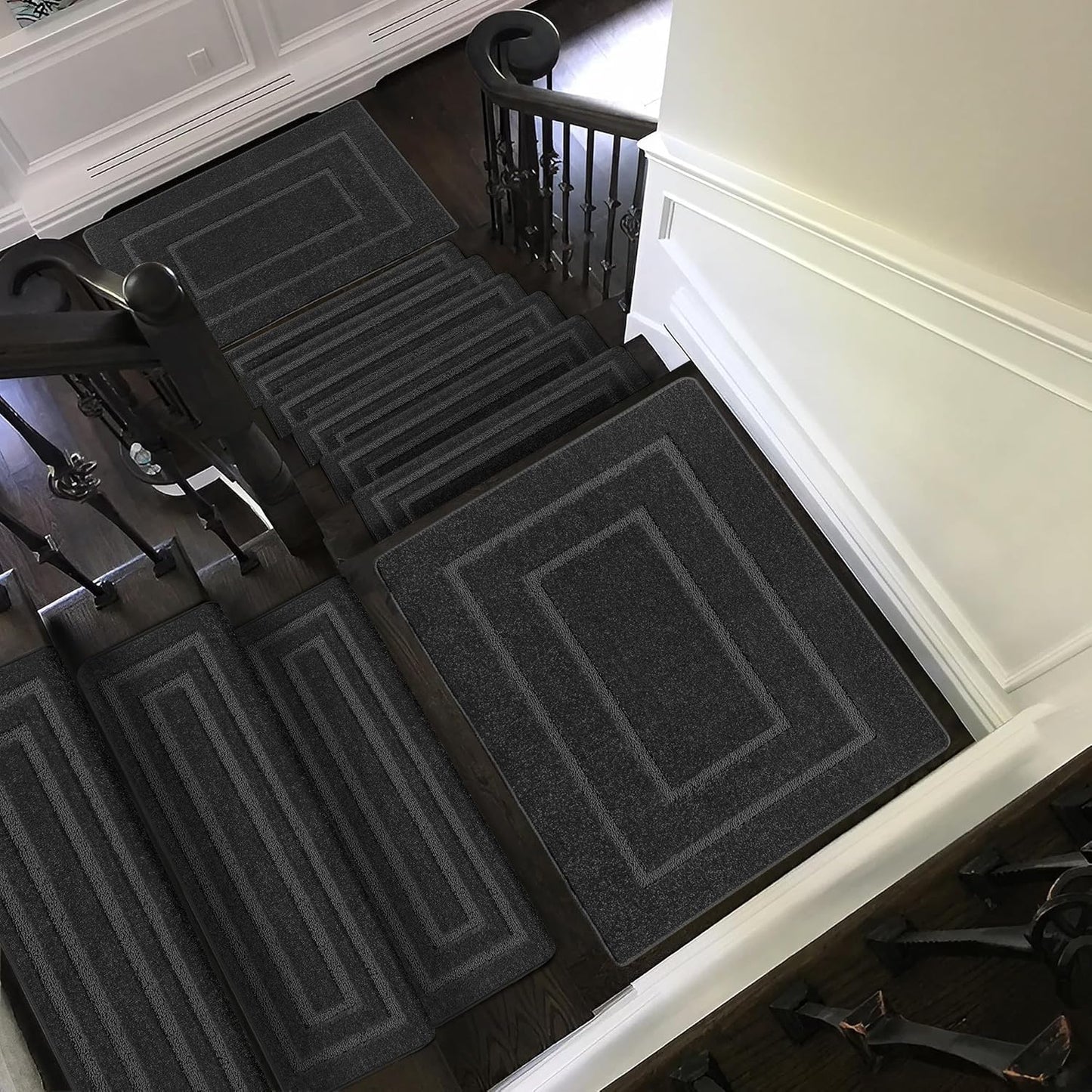 PURE ERA Carpet Stair Treads Tape Free Non Slip Indoor Stair Carpet Stair Protectors Pet-Friendly Non-Slip Skid Resistant Washable Reusable 8" x 30"(2 Pieces,Black)