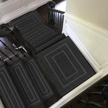 PURE ERA Carpet Stair Treads Tape Free Non Slip Indoor Stair Carpet Stair Protectors Pet-Friendly Non-Slip Skid Resistant Washable Reusable 8" x 30"(2 Pieces,Black)