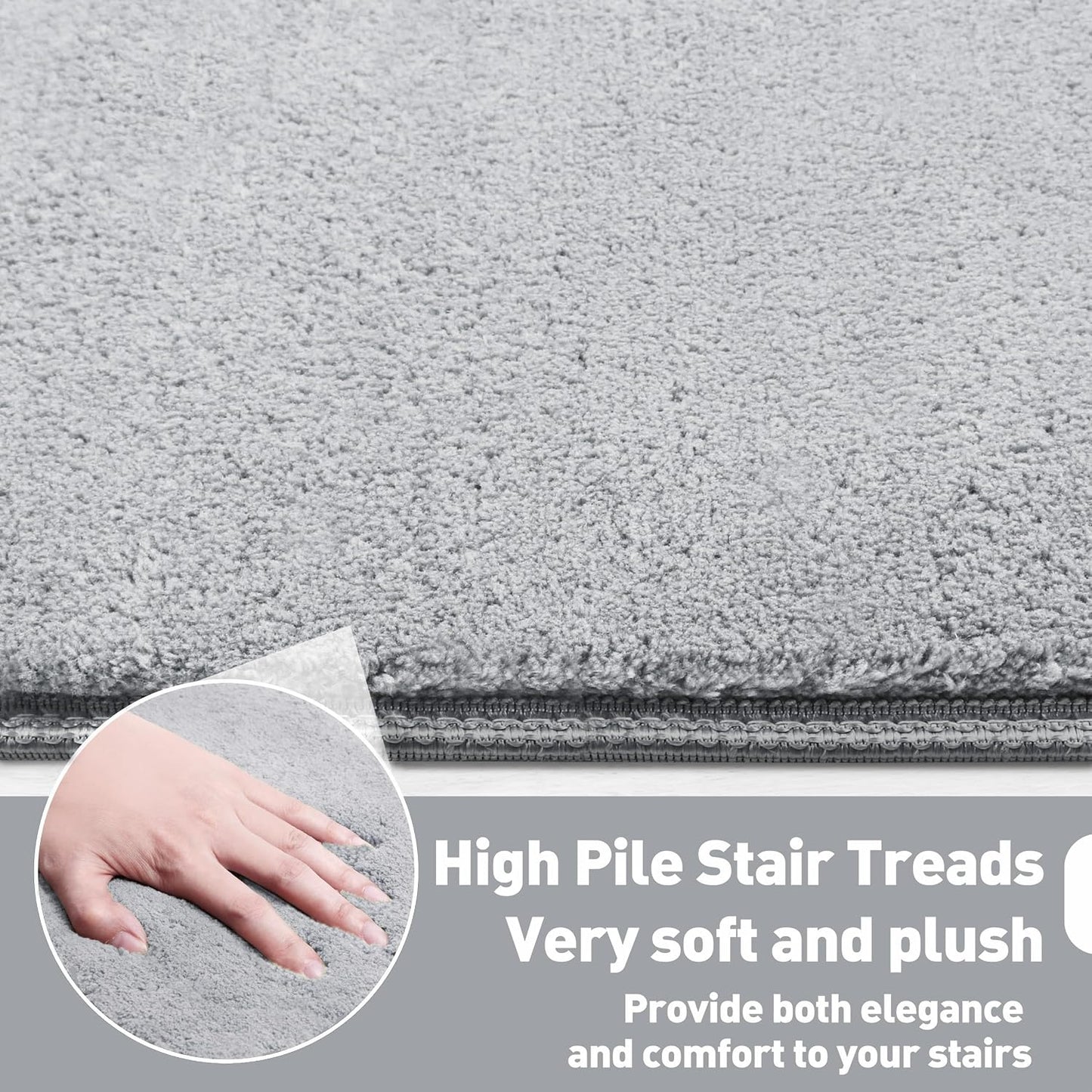 PURE ERA Carpet Stair Treads Ultra Plush 9.5" X 30"Soft Bullnose Indoor Stair Protectors Pet-Friendly Non-Slip Skid Resistant Tape Free Washable Reusable(2 Pieces,Brown)