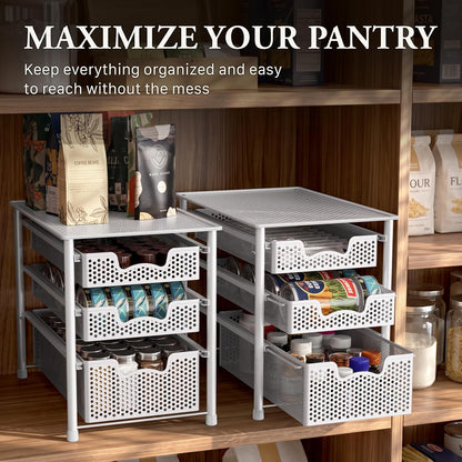 Simple Houseware Stackable 2 Tier Sliding Basket Organizer Drawer, White