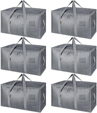 BALEINE 6-Pack Oversized Moving Bags with Reinforced Handles, Heavy-Duty Storage Tote for Clothes, Moving Supplies (Clear, 6-Pack)