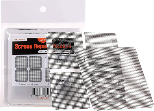 by.RHO Window and Door Screen Repair Patch kit. 25 Patches, (1⅞" x 1⅞" x 20pcs) (3½" x 3½" x 5pcs)
